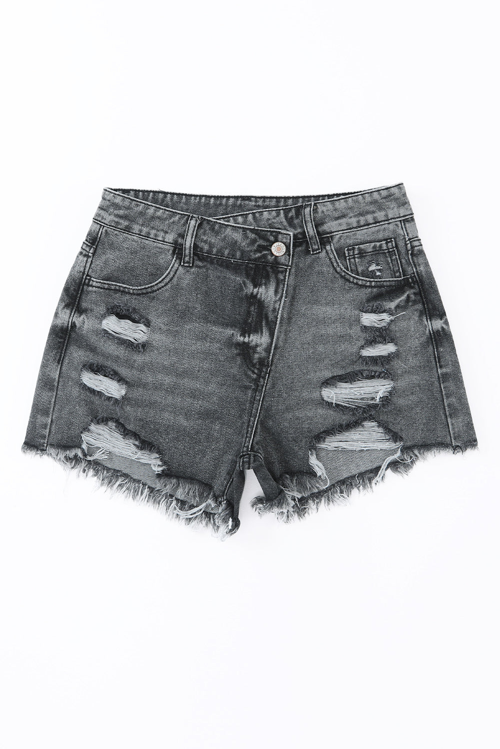 Sky Blue High Rise Crossover Waist Denim Shorts