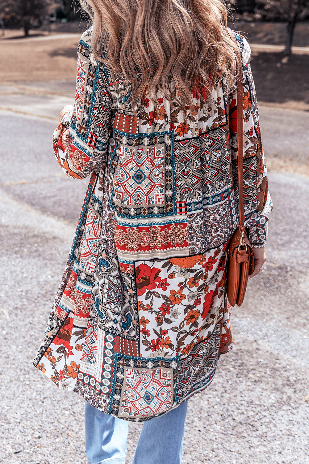 Multicolour Boho Mix Print Long Kimono