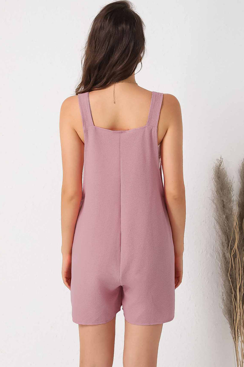 Rose Adjustable Straps Pocketed Textured Romper