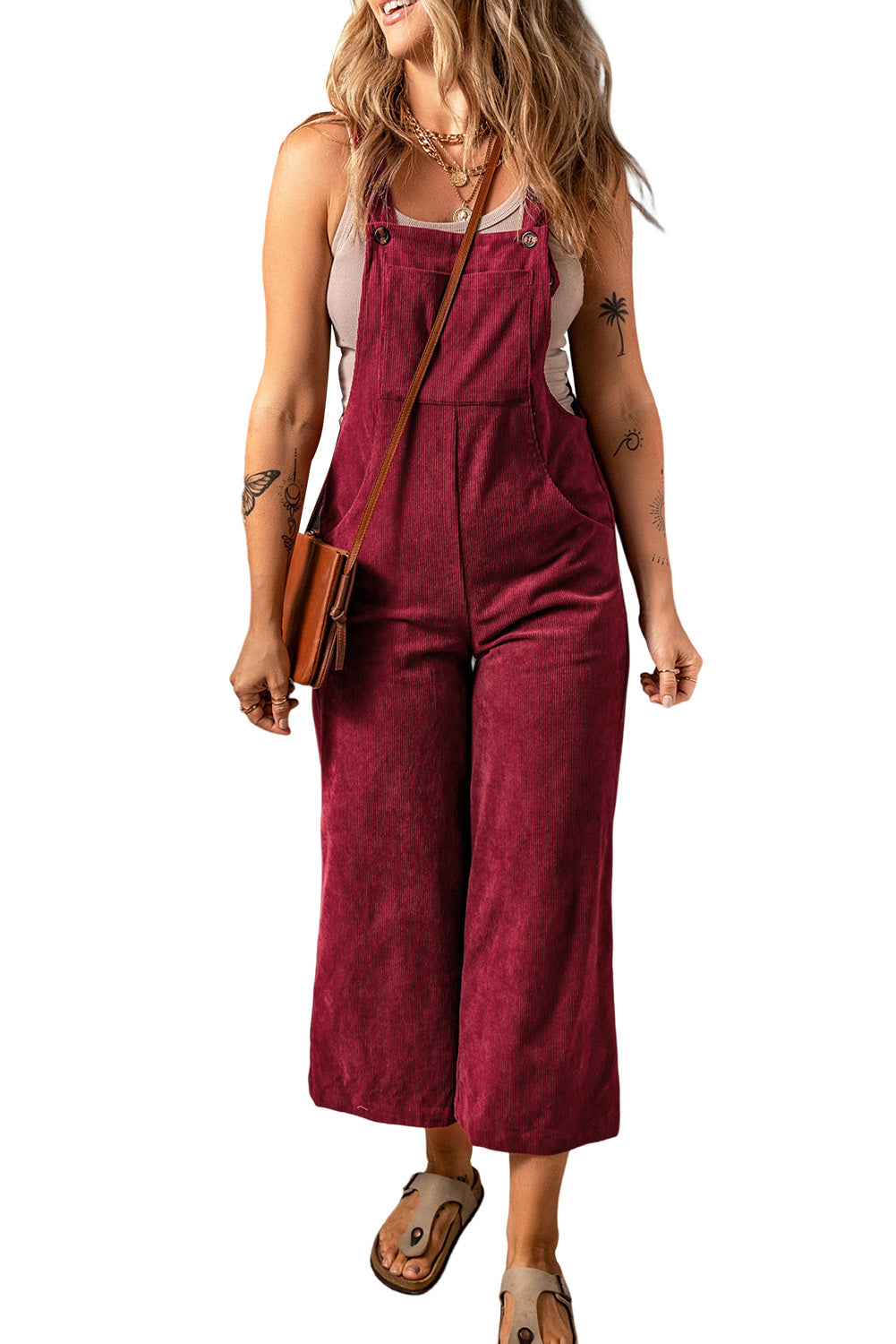 Black Solid Color Corduroy Wide Leg Bib Overalls