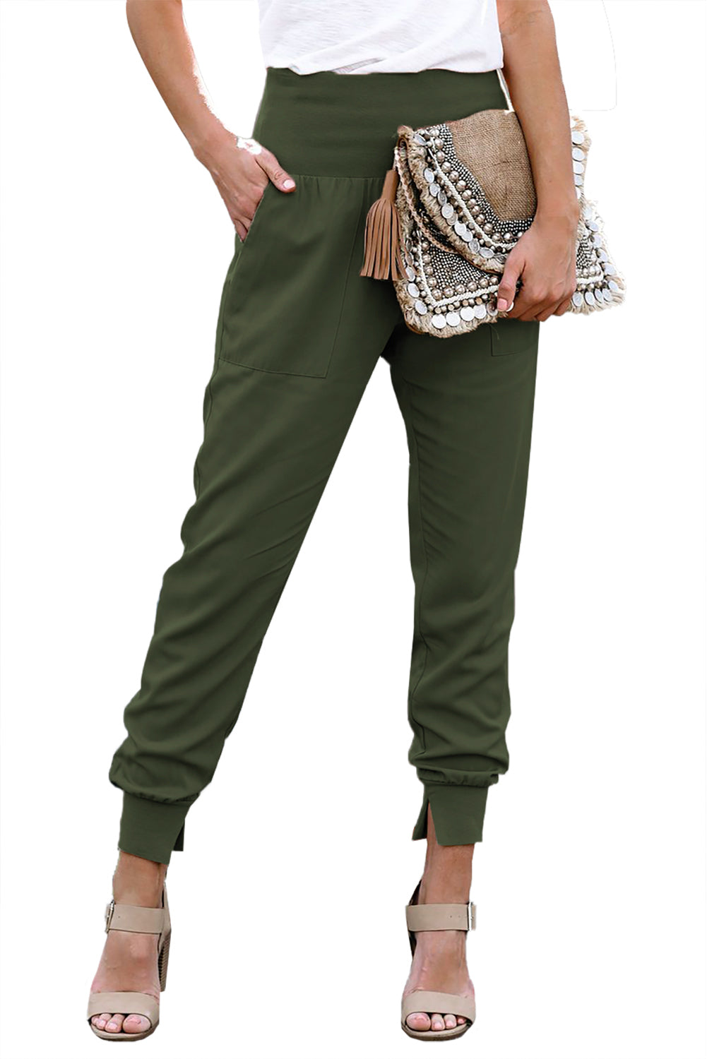 Green Pocketed Casual Joggers