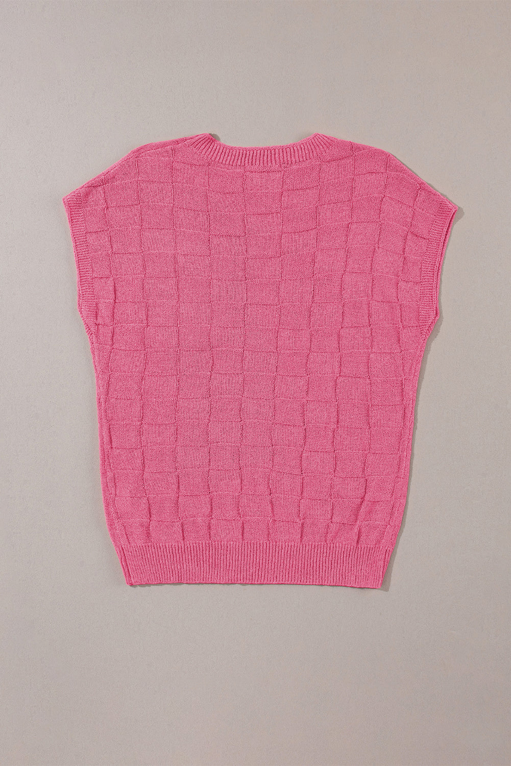 Dusty Pink Lattice Textured Knit Short Sleeve Sweater