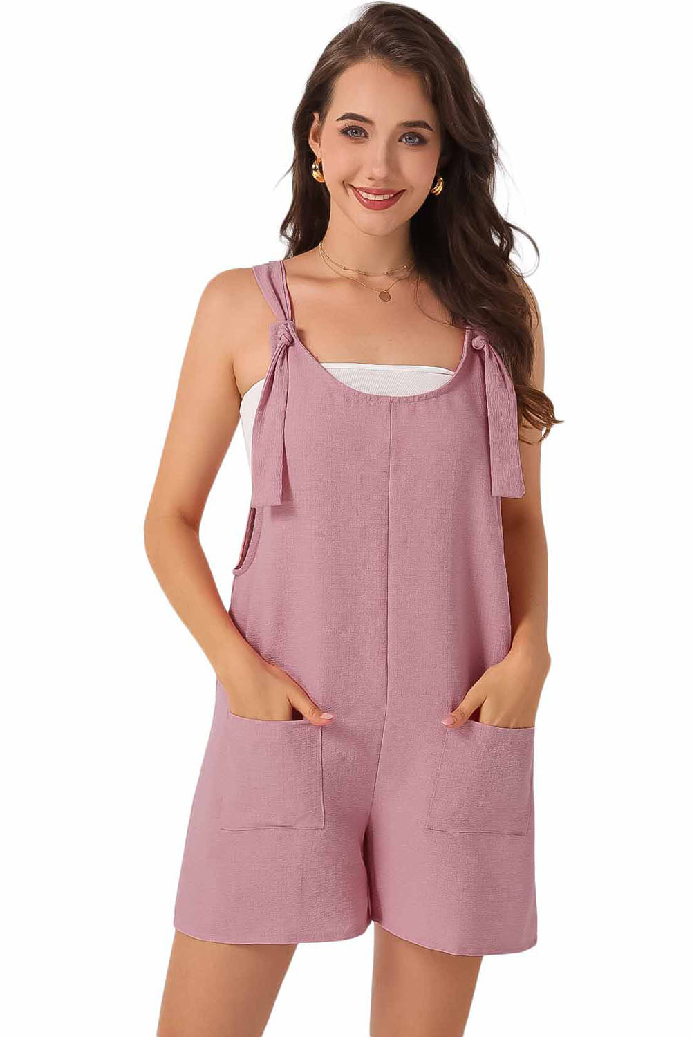 Rose Adjustable Straps Pocketed Textured Romper